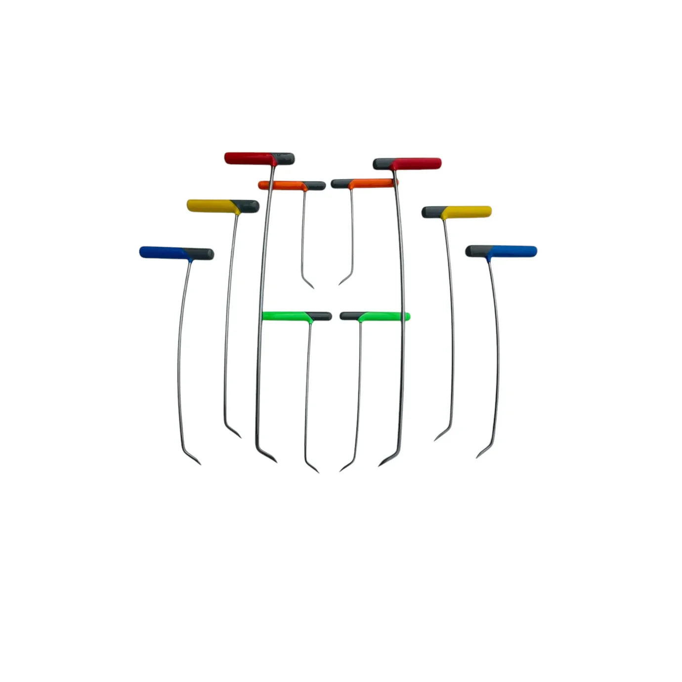 10-piece set of sharp tip single bend left and right steel tools by Auto Equipment International on a white background.