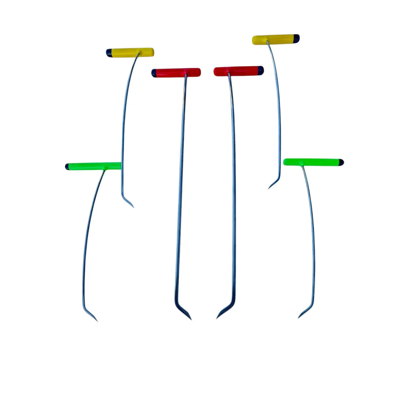 6-piece steel PDR tools set by Auto Equipment International, featuring sharp tip single bend rods for paintless dent repair.