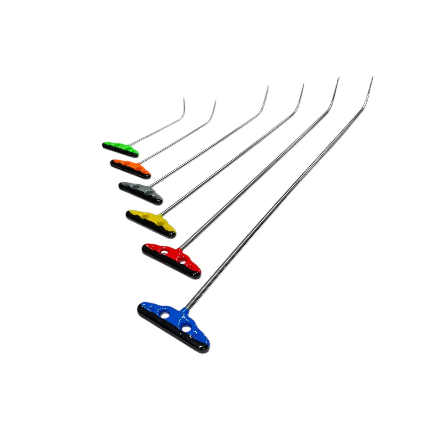 6-piece sharp tip single bend white steel PDR tools set by Auto Equipment International on a neutral background.