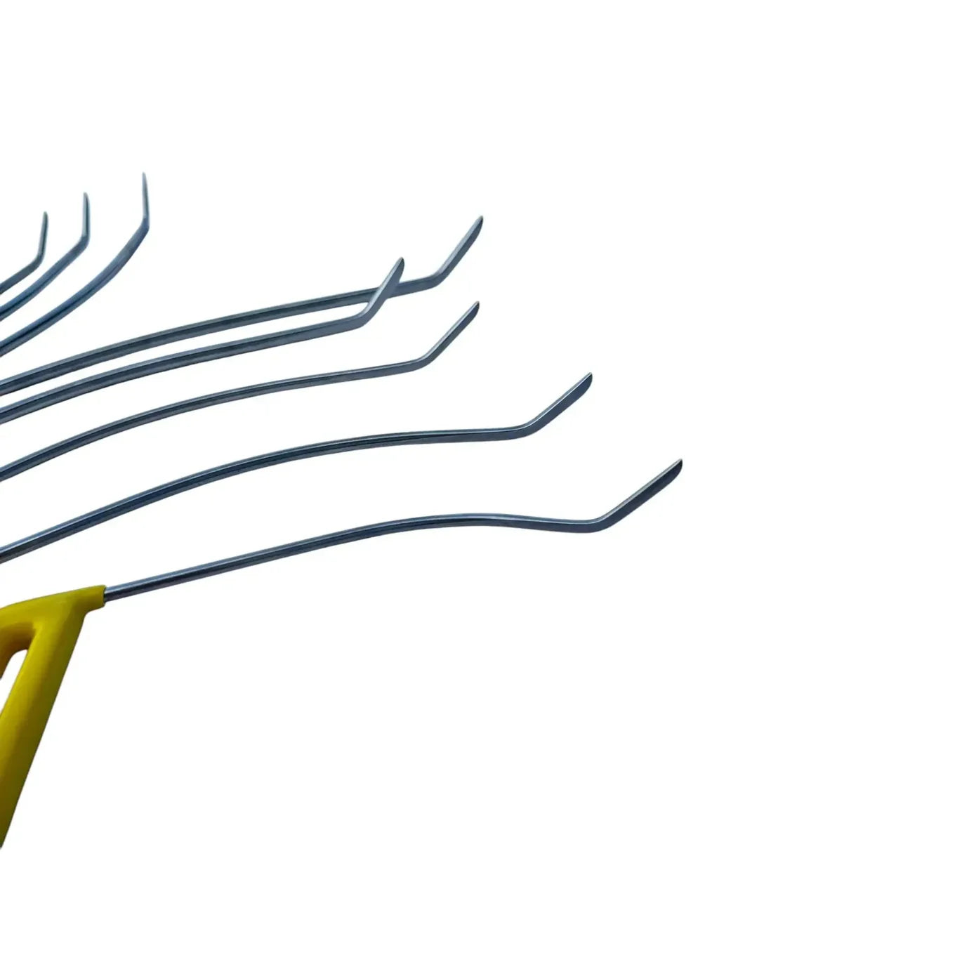 10-piece rainbow-shaped paintless dent repair rod set with double-bend sharp tips by Auto Equipment International.