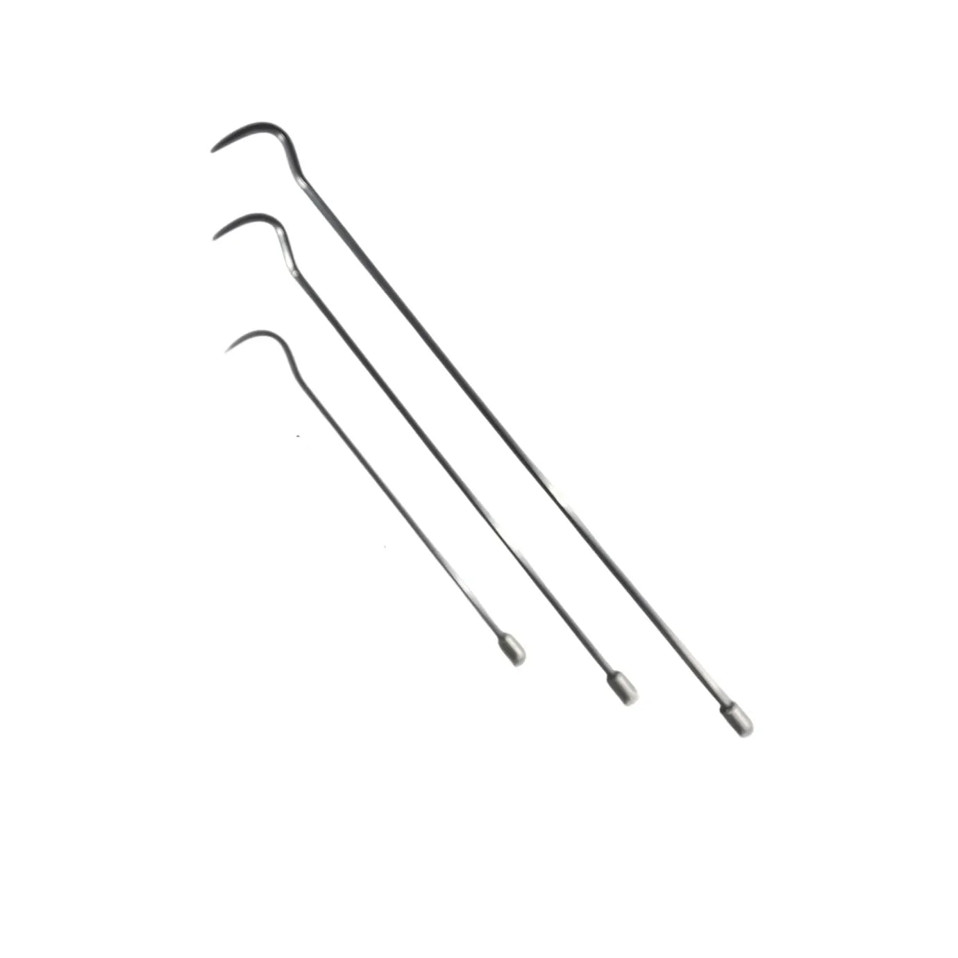 S-Curve Dent Repair Rods by Auto Equipment International, showcasing three lengths with 360-degree rotation feature.