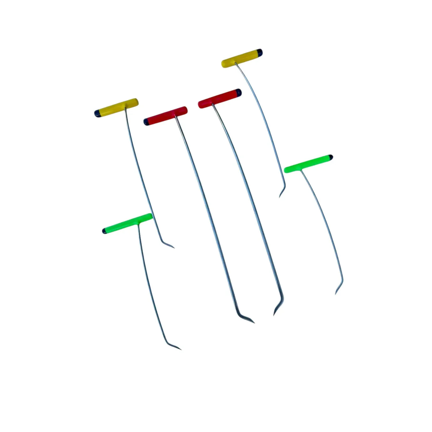 6-piece steel PDR tools set from Auto Equipment International, featuring sharp tip single bend rods for paintless dent repair.