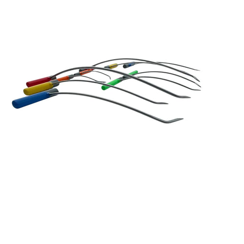 10-piece sharp tip single bend steel set by Auto Equipment International, showcasing various sizes and shapes of steel tools.