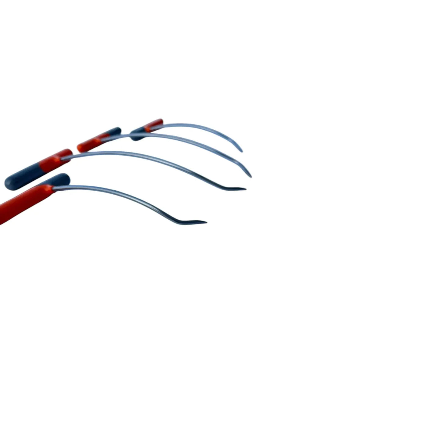 4-piece steel PDR tools set with sharp tips in rainbow colors for paintless dent repair, showing left and right bends.