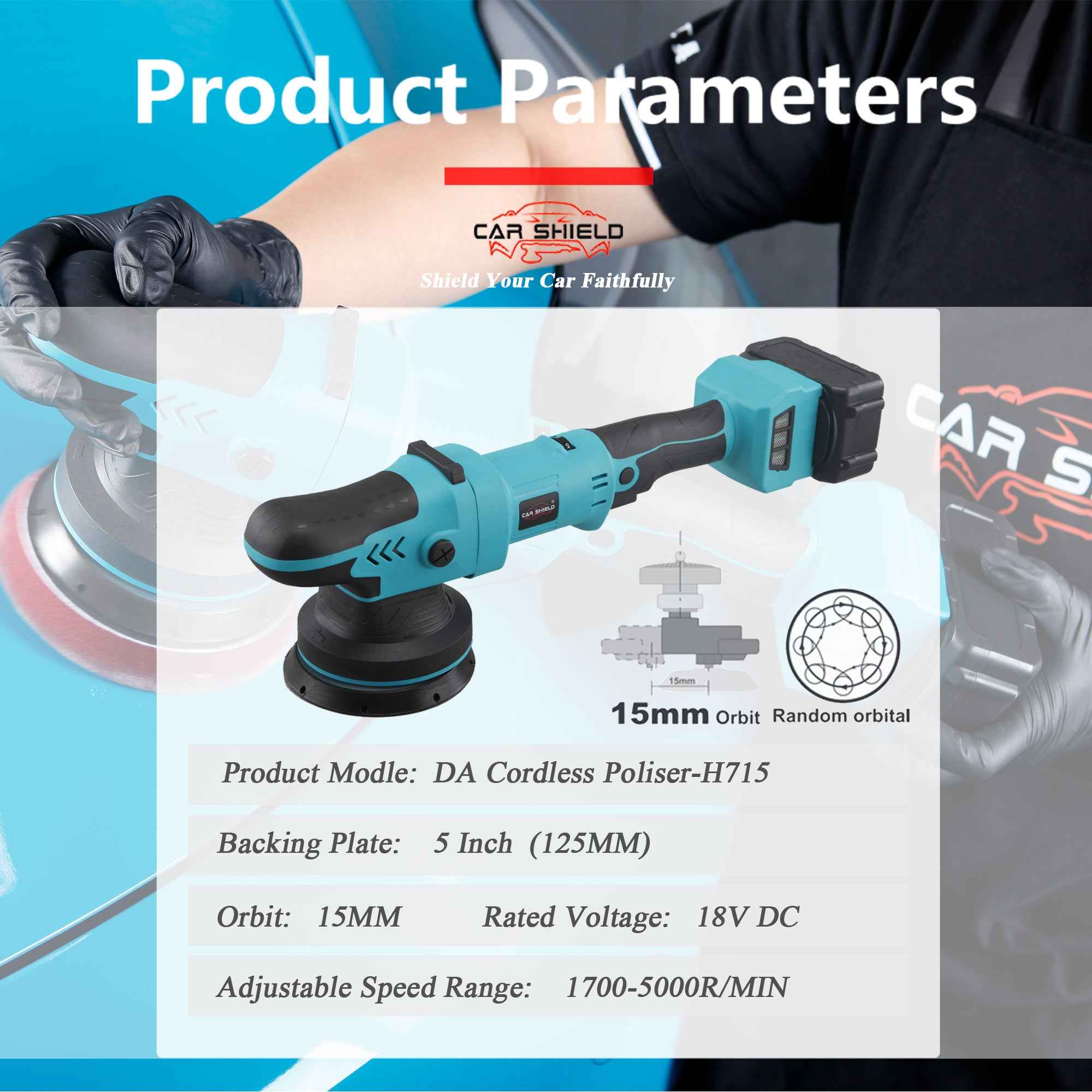Car Shield 5 Inch 15mm 18V DC DA Paint Correction Machine