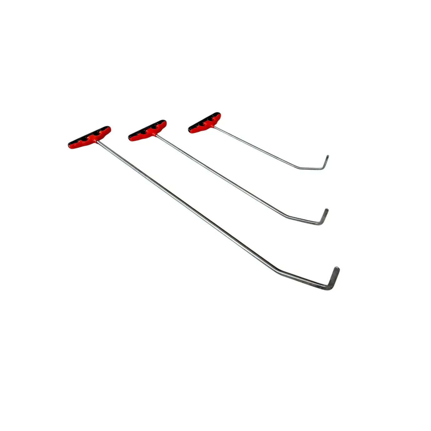 Double and single bend round tip steel PDR tools by Auto Equipment International for paintless dent repair.
