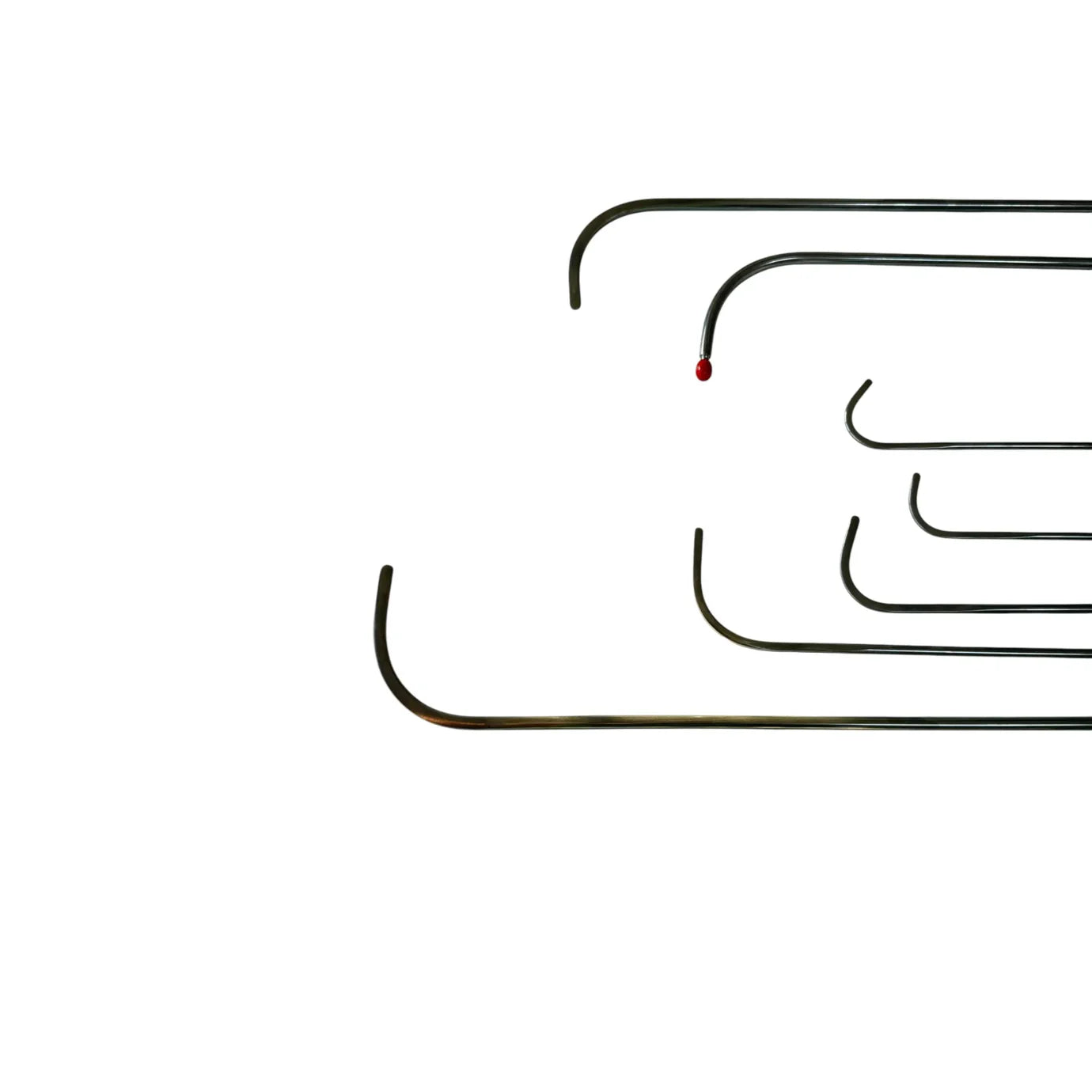 7-piece dent repair rod set with black grip handles, featuring shafts ranging from 5-8mm and lengths of 20-75cm.