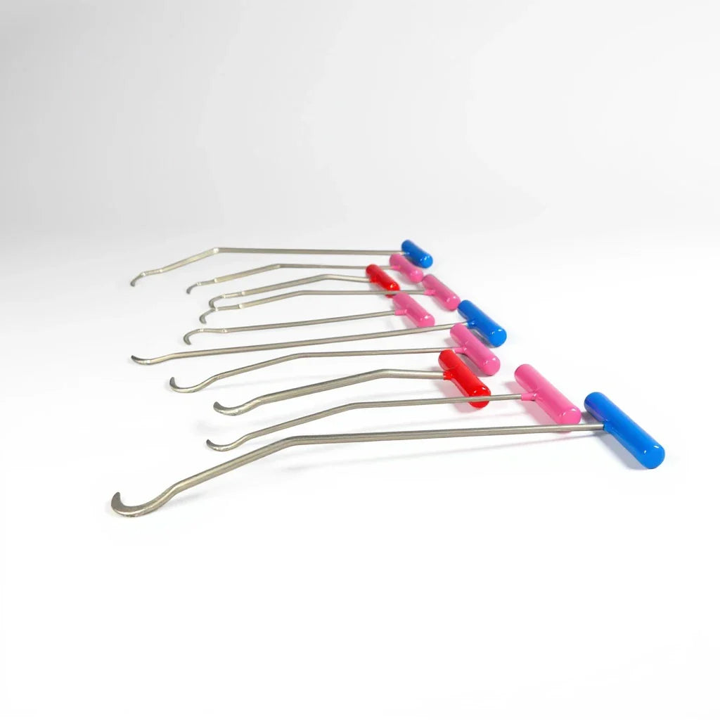 10-piece Auto Equipment International PDR question-mark curved rod set displayed on a white background.