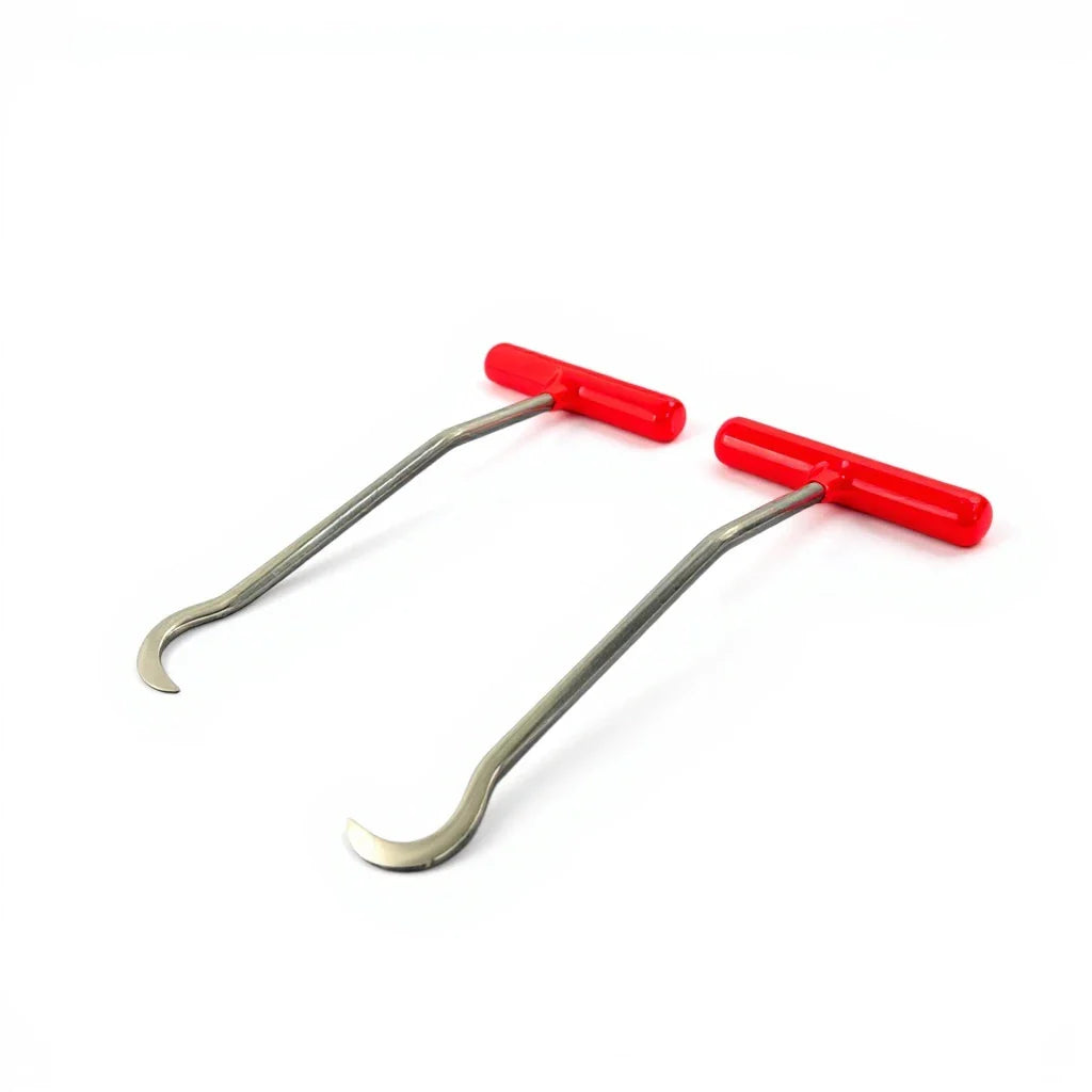 10-piece PDR Question-Mark Curved Rod Set by Auto Equipment International, showcasing various curved rods in a tool arrangement.