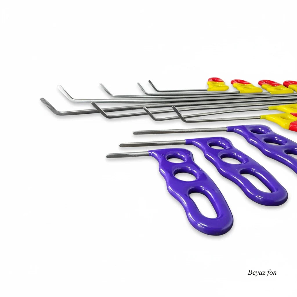 11-piece 6 mm dent rod set by Auto Equipment International, showcasing various dent repair tools in a neatly arranged layout.
